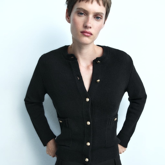 NWT Zara Knit Cardigan With Gold Button - Picture 13 of 16